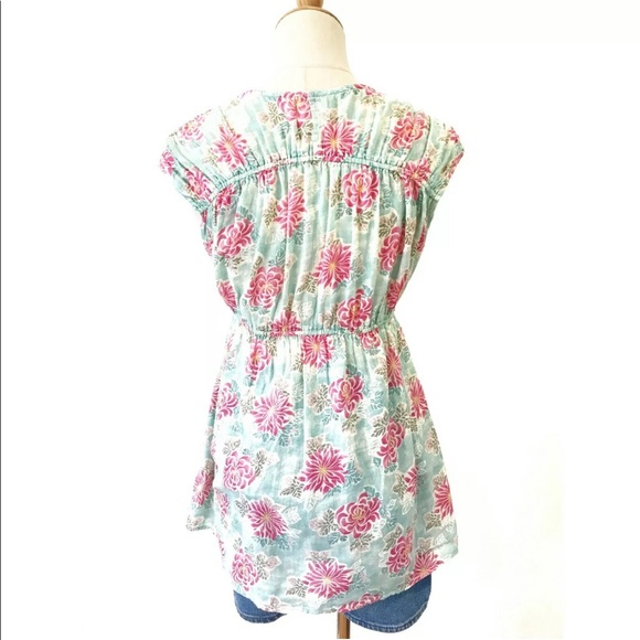 Free People Rare Blue Tunic with Pink Flowers Size S. - Picture 2 of 9